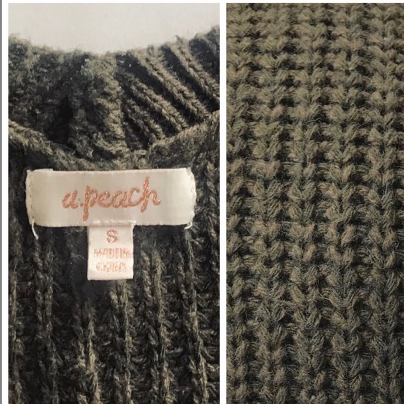 A.peach Olive Green V neck Ribbed Sweater - Picture 5 of 8